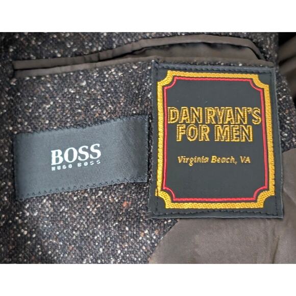 Hugo Boss Mens Blazer 42L Brown Wool Silk Sport Coat Tweed Lined Jacket USA - Picture 5 of 6
